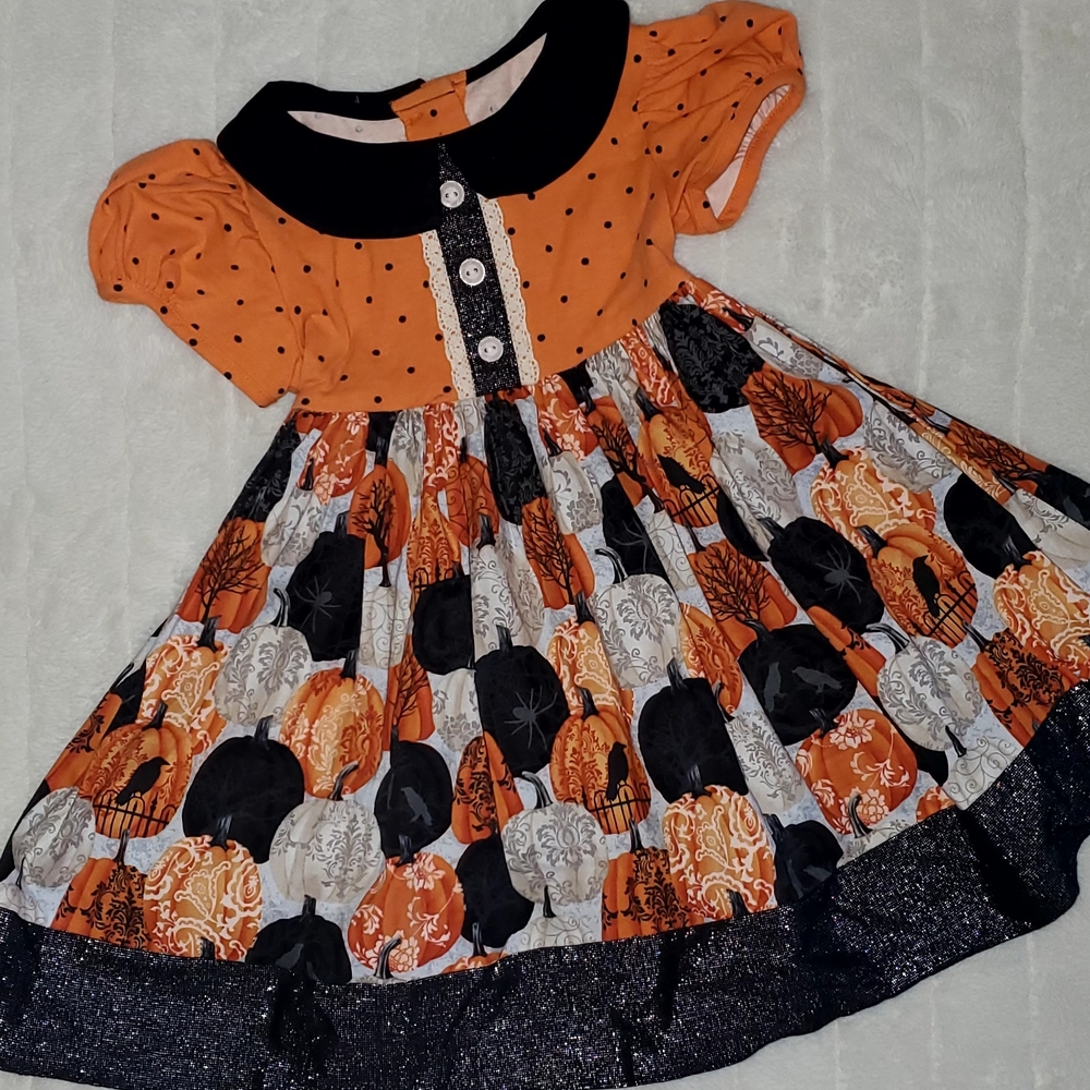 Pumpkin Orange and Black Girls Twirl Dress 4T